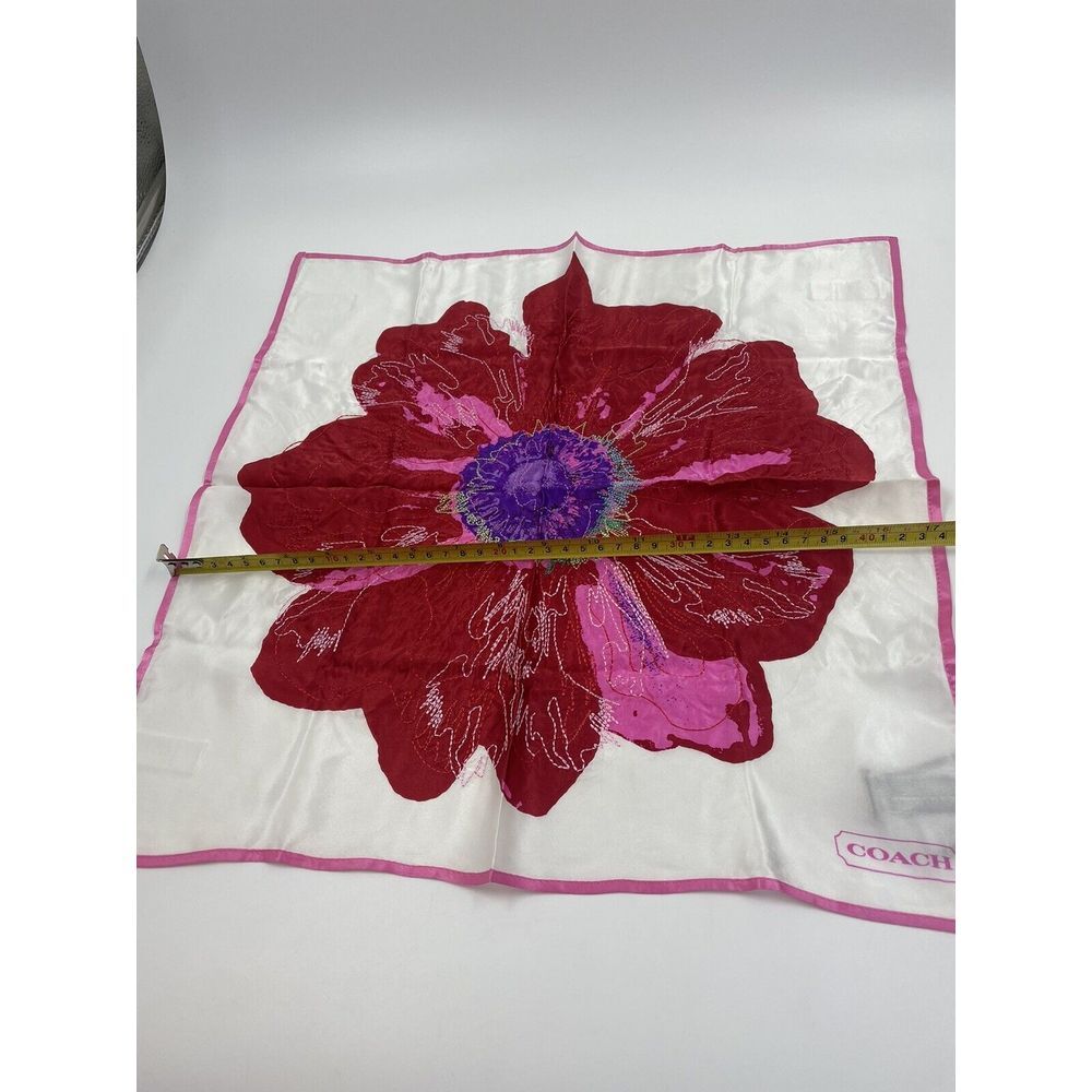 Coach Vintage 100% Silk Bandana Poppy Embroidered Red Pink 17" HTF Peace NWT - Picture 5 of 11